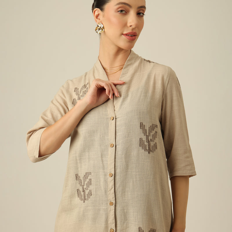 Dakota Co-ord Set - Greige With Embroidery