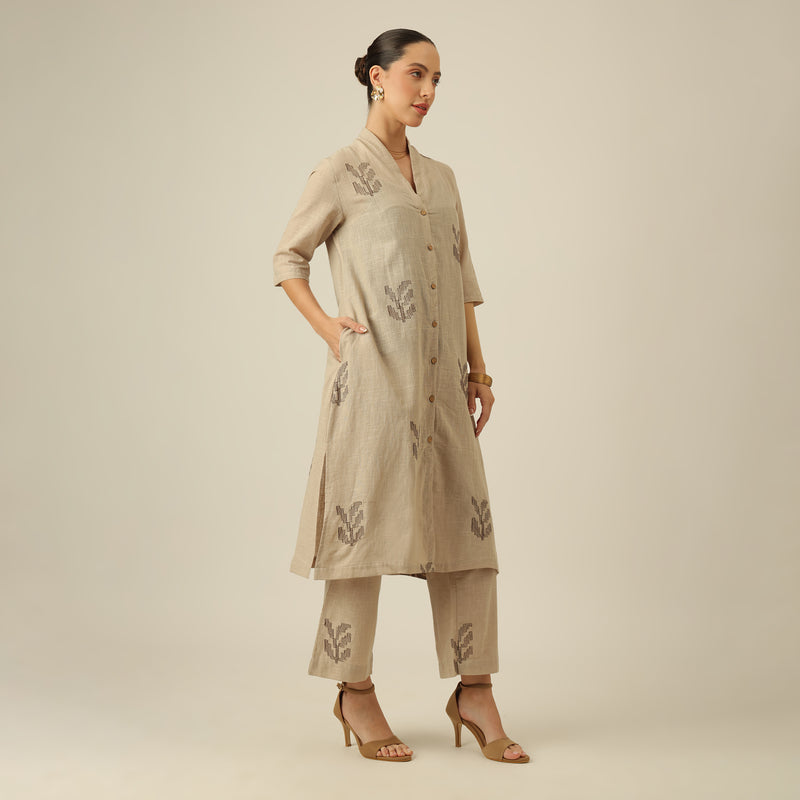 Dakota Co-ord Set - Greige With Embroidery