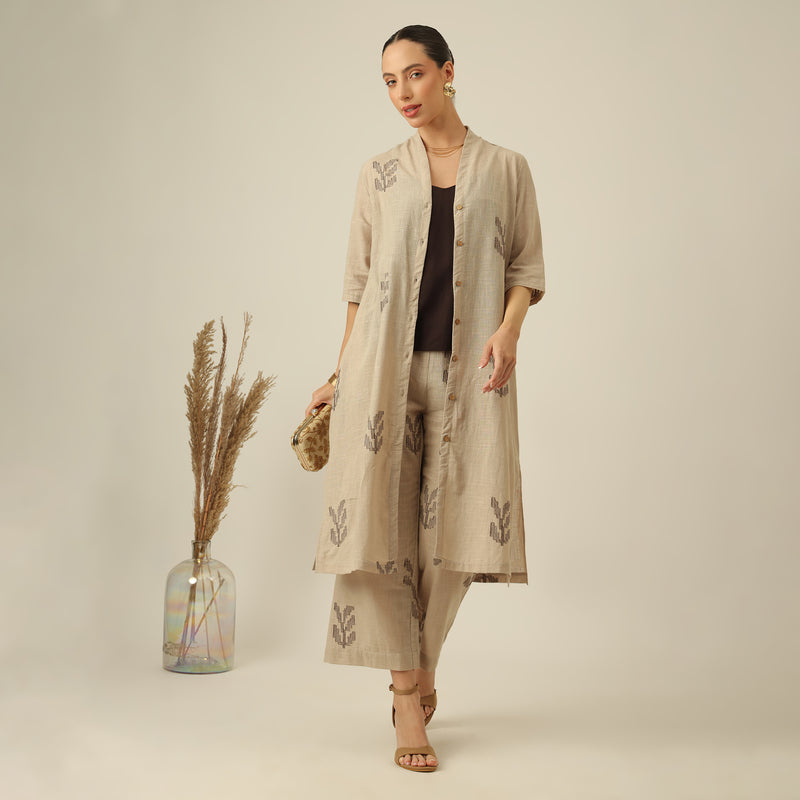 Dakota Set Of 3 - Overlay, Slip Top & Barrel Leg Pants - Greige & Coffee With Embroidery