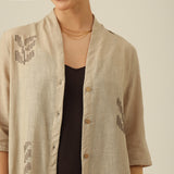 Dakota Set Of 3 - Overlay, Slip Top & Barrel Leg Pants - Greige & Coffee With Embroidery