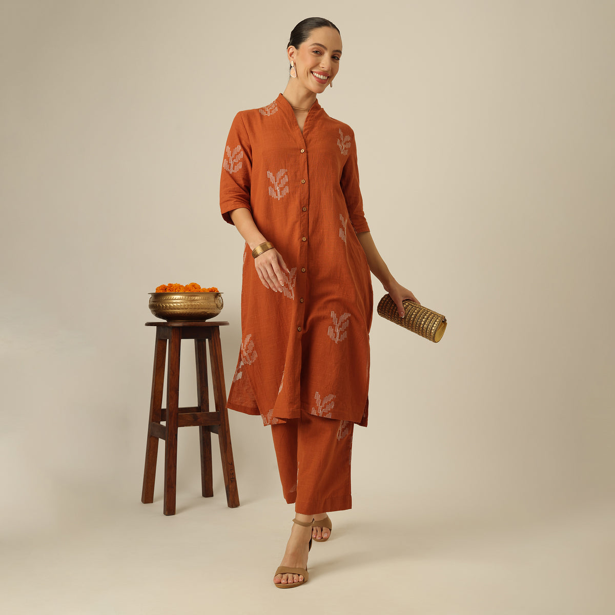 Dakota Co-ord Set - Autumn Rust With Embroidery