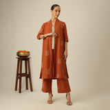 Dakota Set Of 3 - Overlay, Slip Top & Barrel Leg Pants - Autumn Rust & Greige With Embroidery