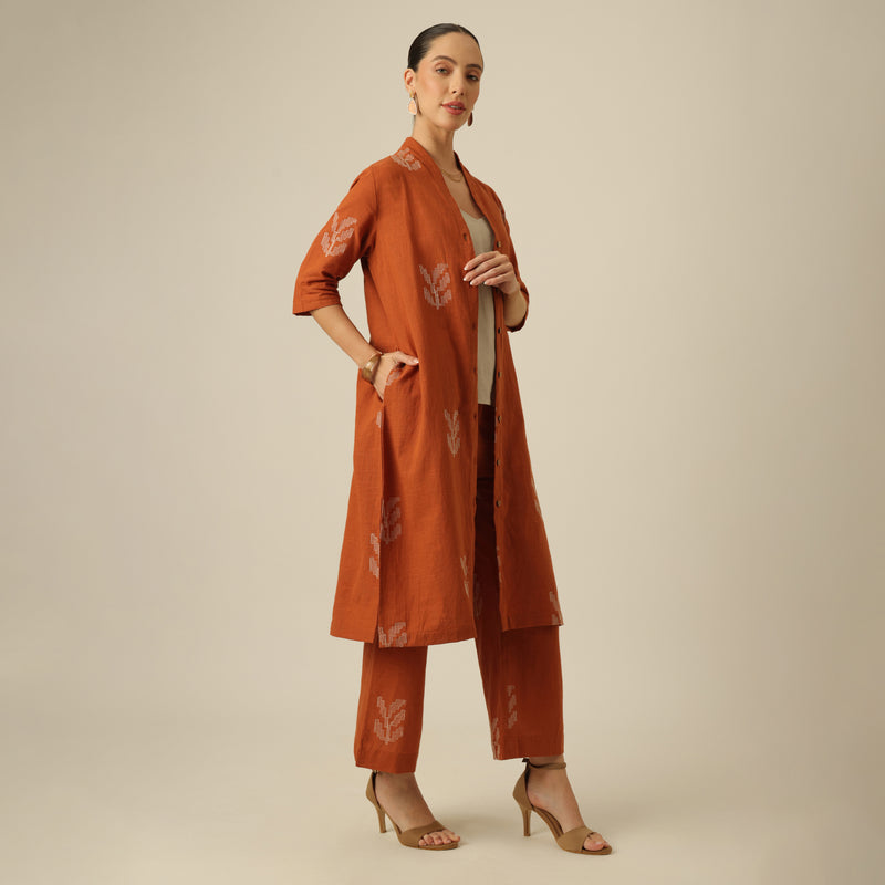 Dakota Set Of 3 - Overlay, Slip Top & Barrel Leg Pants - Autumn Rust & Greige With Embroidery