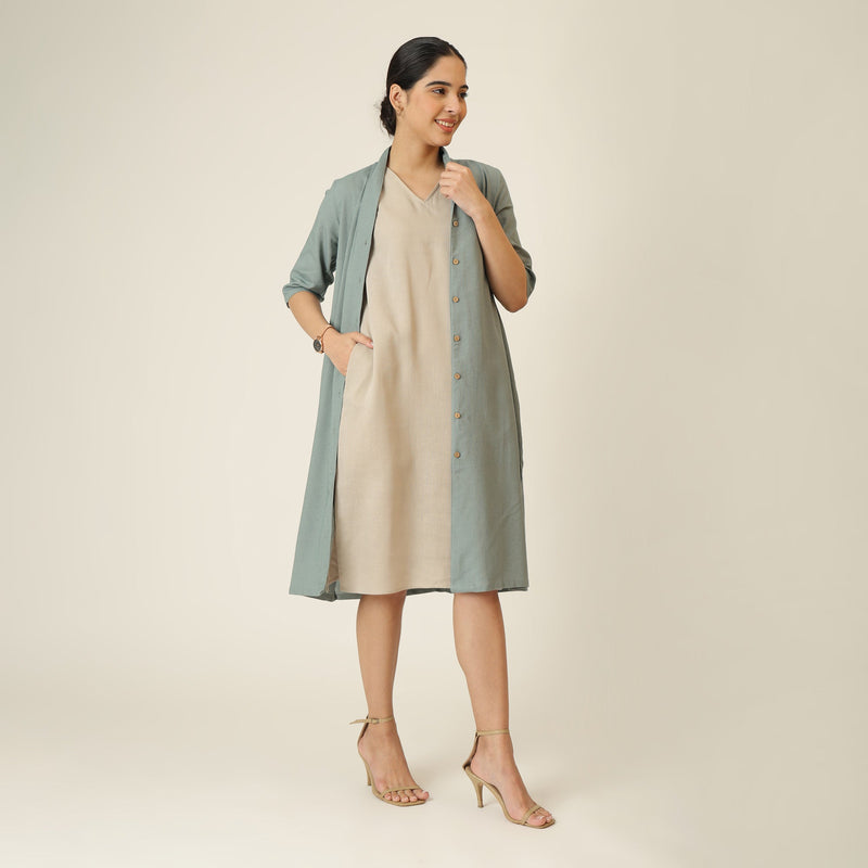Dakota Set Of 2 - Long Shirt Jacket & Dress - Agave Green & Greige