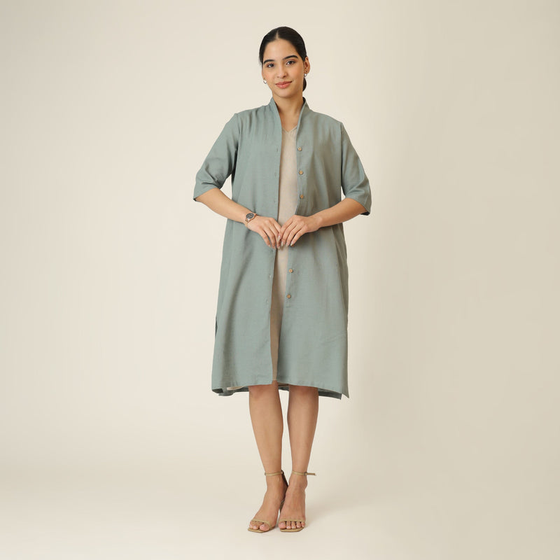 Dakota Set Of 2 - Long Shirt Jacket & Dress - Agave Green & Greige