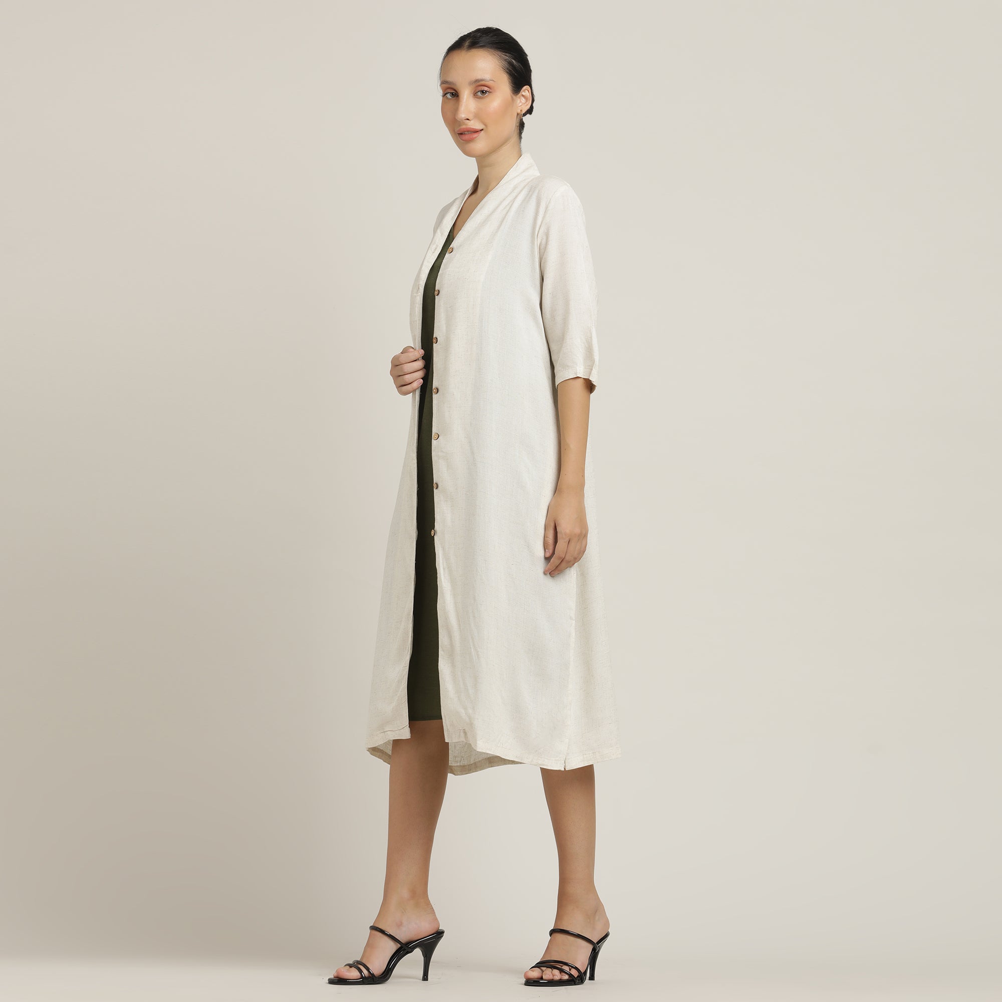 Dakota Dress & Jacket Set - Overlay & Midi Dress - Beige & Olive Green