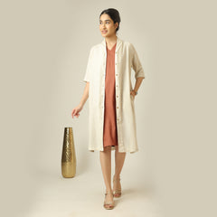 Dakota Set Of 2 - Long Shirt Jacket & Dress - Beige & Terracotta Brown