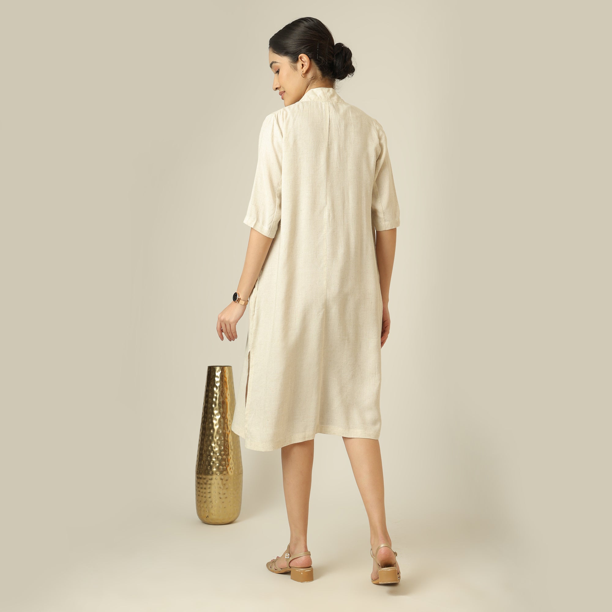 Dakota Set Of 2 - Long Shirt Jacket & Dress - Beige & Terracotta Brown