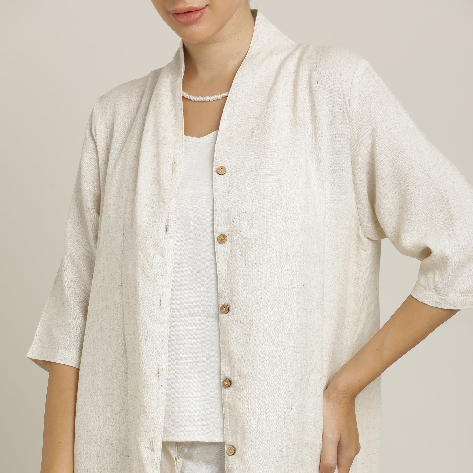 Dakota Set Of 3 - Overlay, Slip Top & Barrel Leg Pants - Beige & Ecru