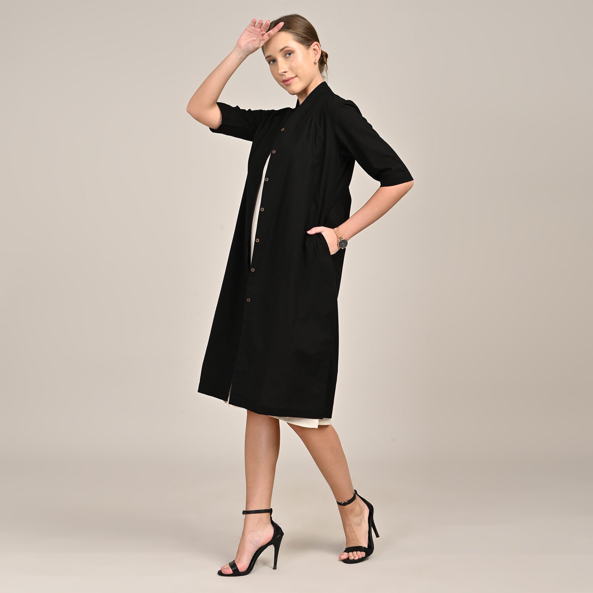 Dakota Set Of 2 - Long Shirt Jacket & Dress - Black & Beige