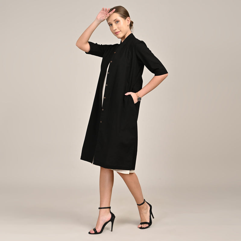 Dakota Set Of 2 - Long Shirt Jacket & Dress - Black & Beige