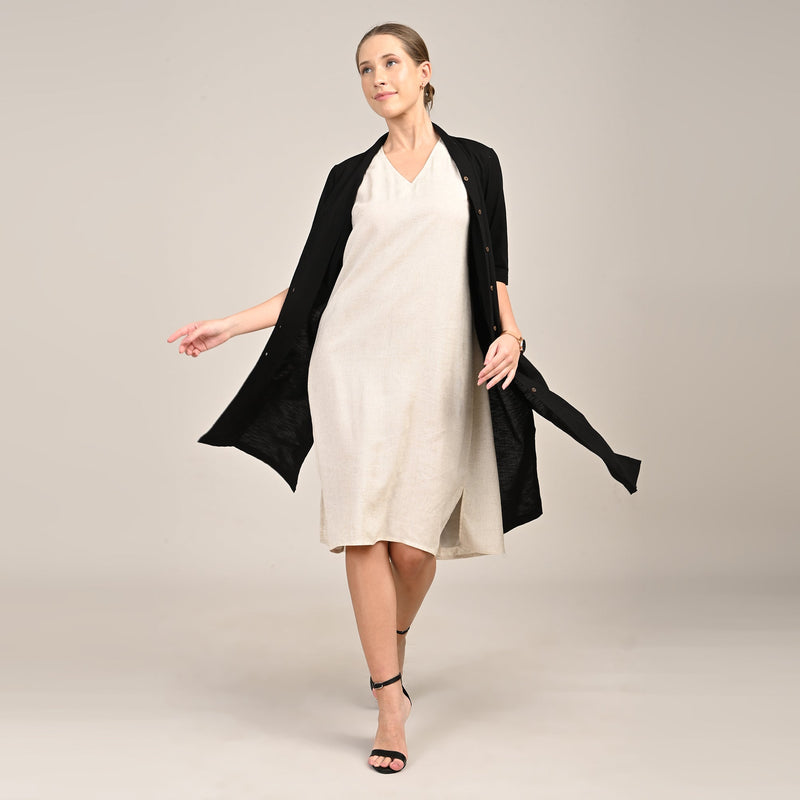 Dakota Set Of 2 - Long Shirt Jacket & Dress - Black & Beige