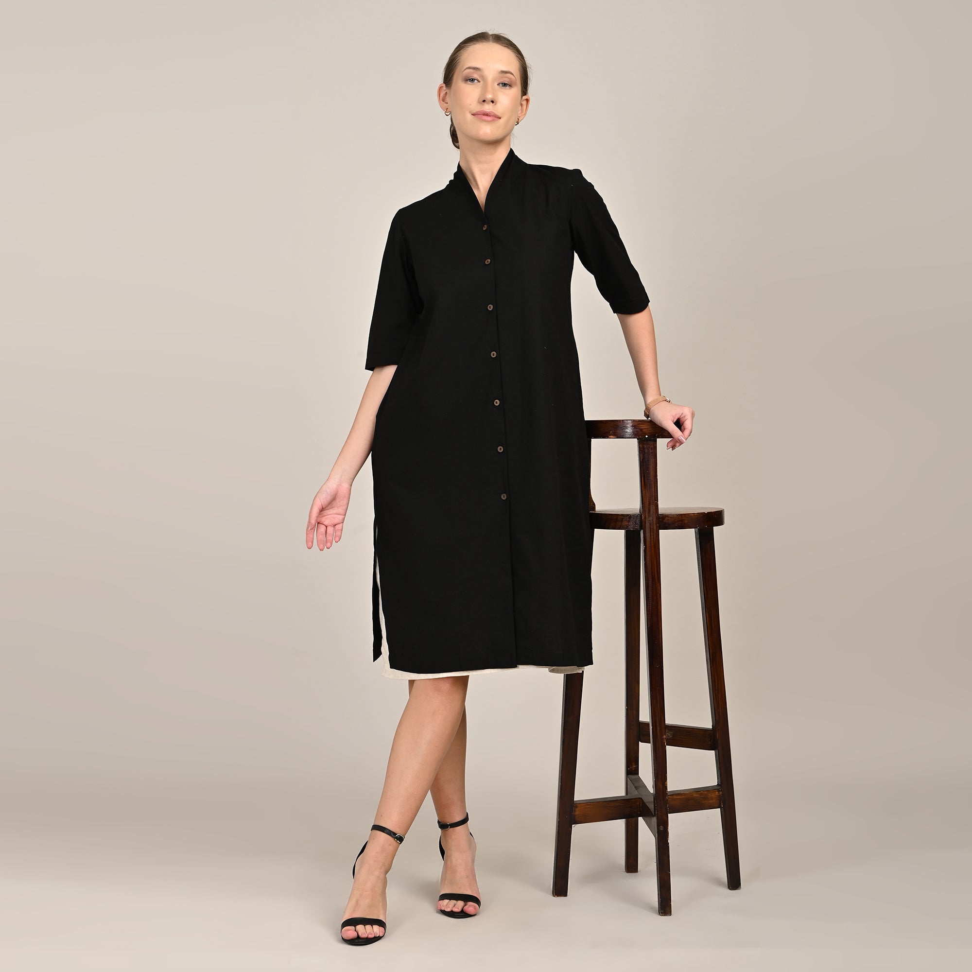 Dakota Set Of 2 - Long Shirt Jacket & Dress - Black & Beige