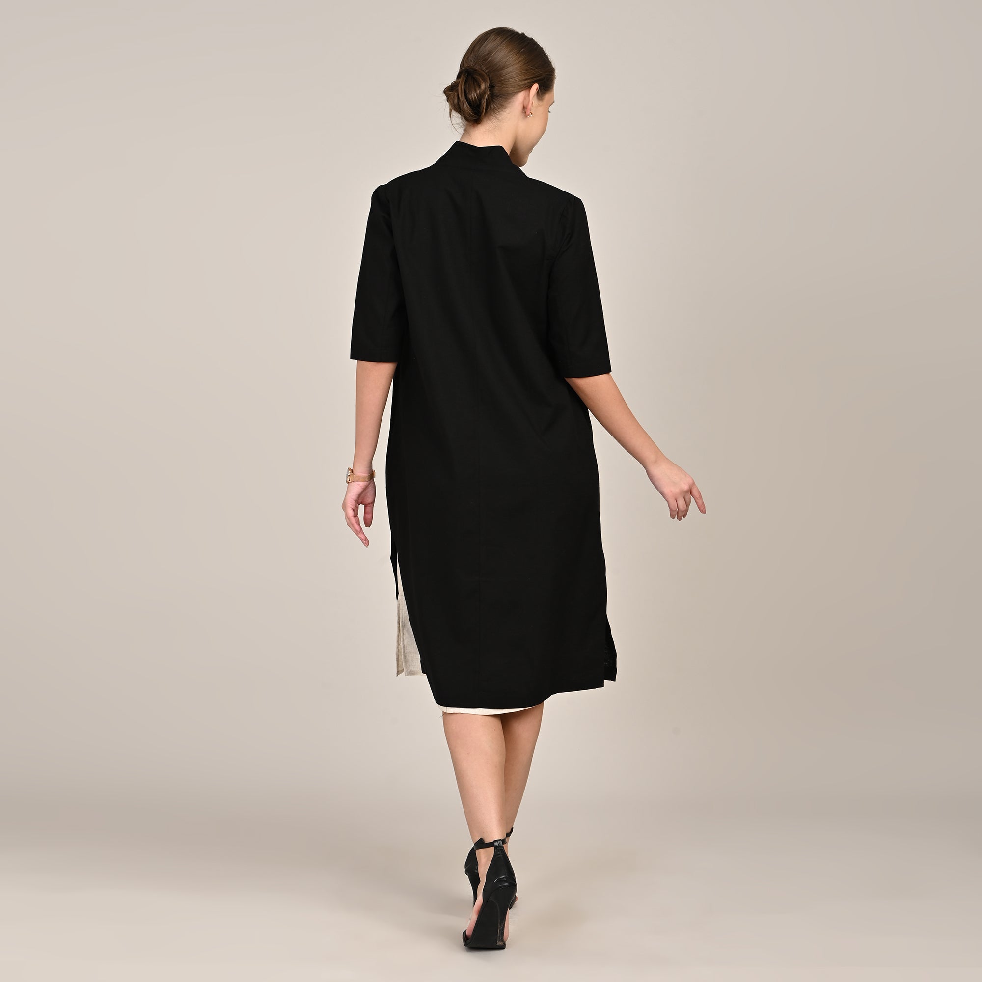 Dakota Set Of 2 - Long Shirt Jacket & Dress - Black & Beige