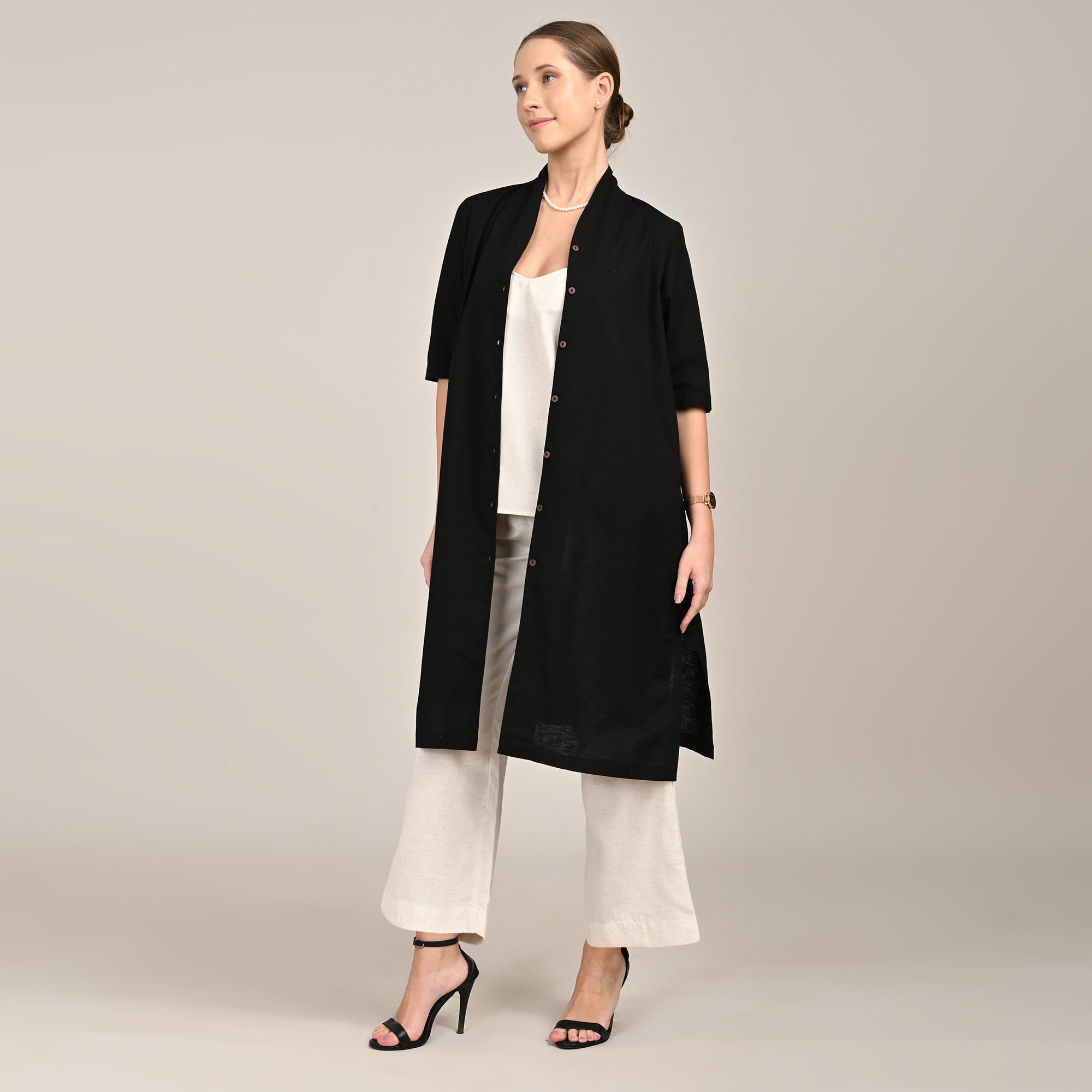 Dakota  Set of 3 - Long Shirt, Inner & Pants - Black & Ecru