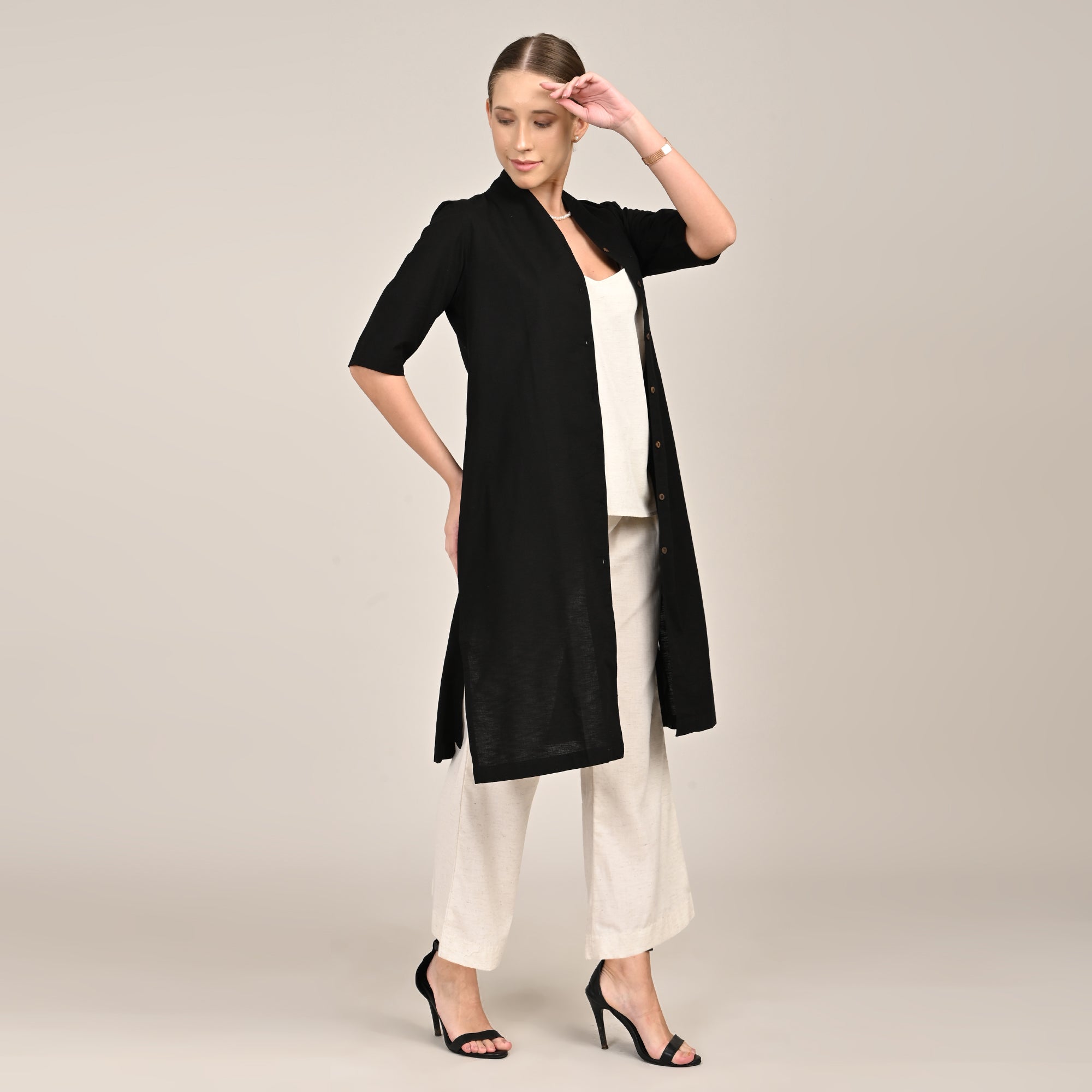 Dakota  Set of 3 - Long Shirt, Inner & Pants - Black & Ecru