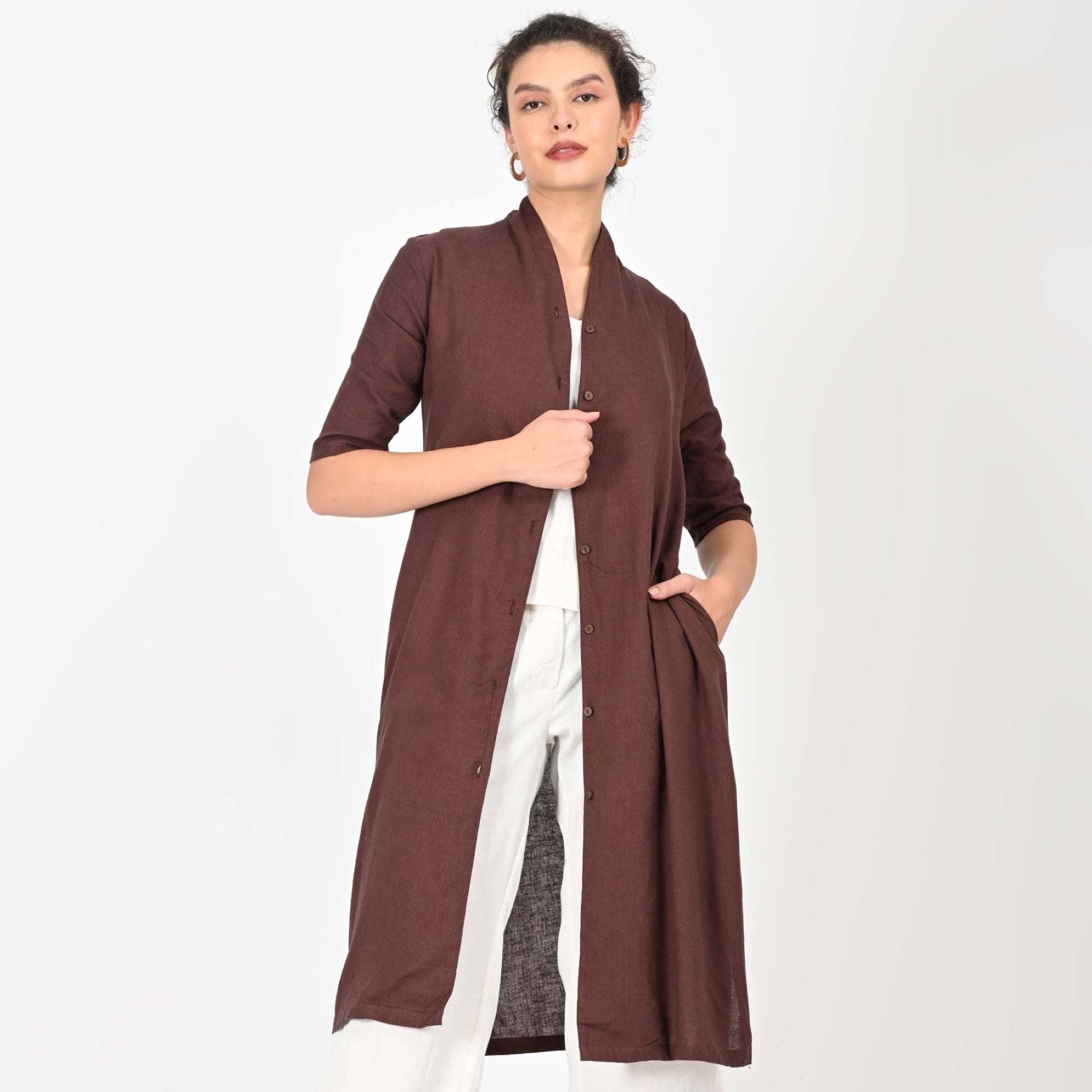 Dakota Set of 3 - Long Shirt, Inner & Pants - Coffee & Ecru