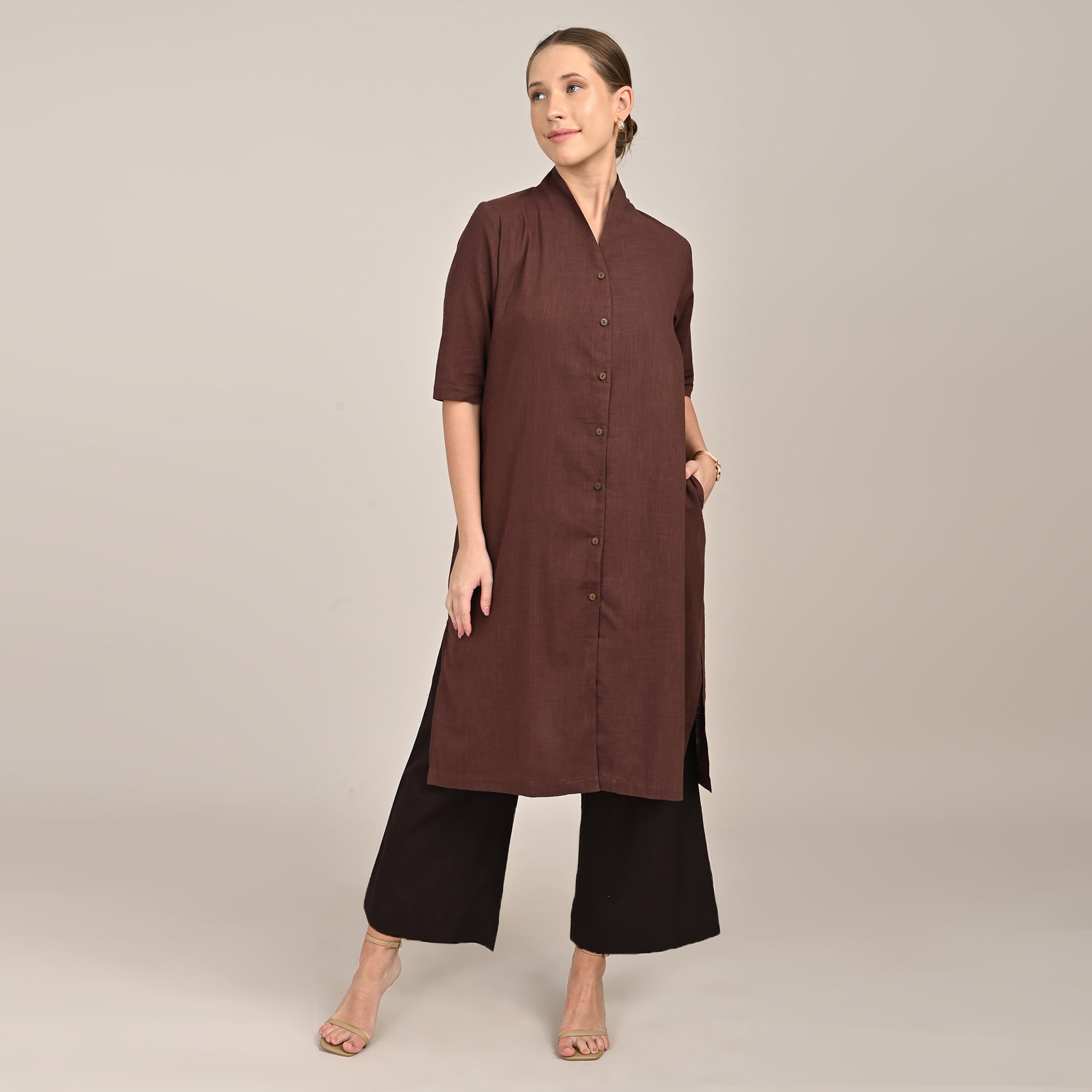 Dakota  Set of 3 - Long Shirt, Inner & Pants - Coffee & Mustard