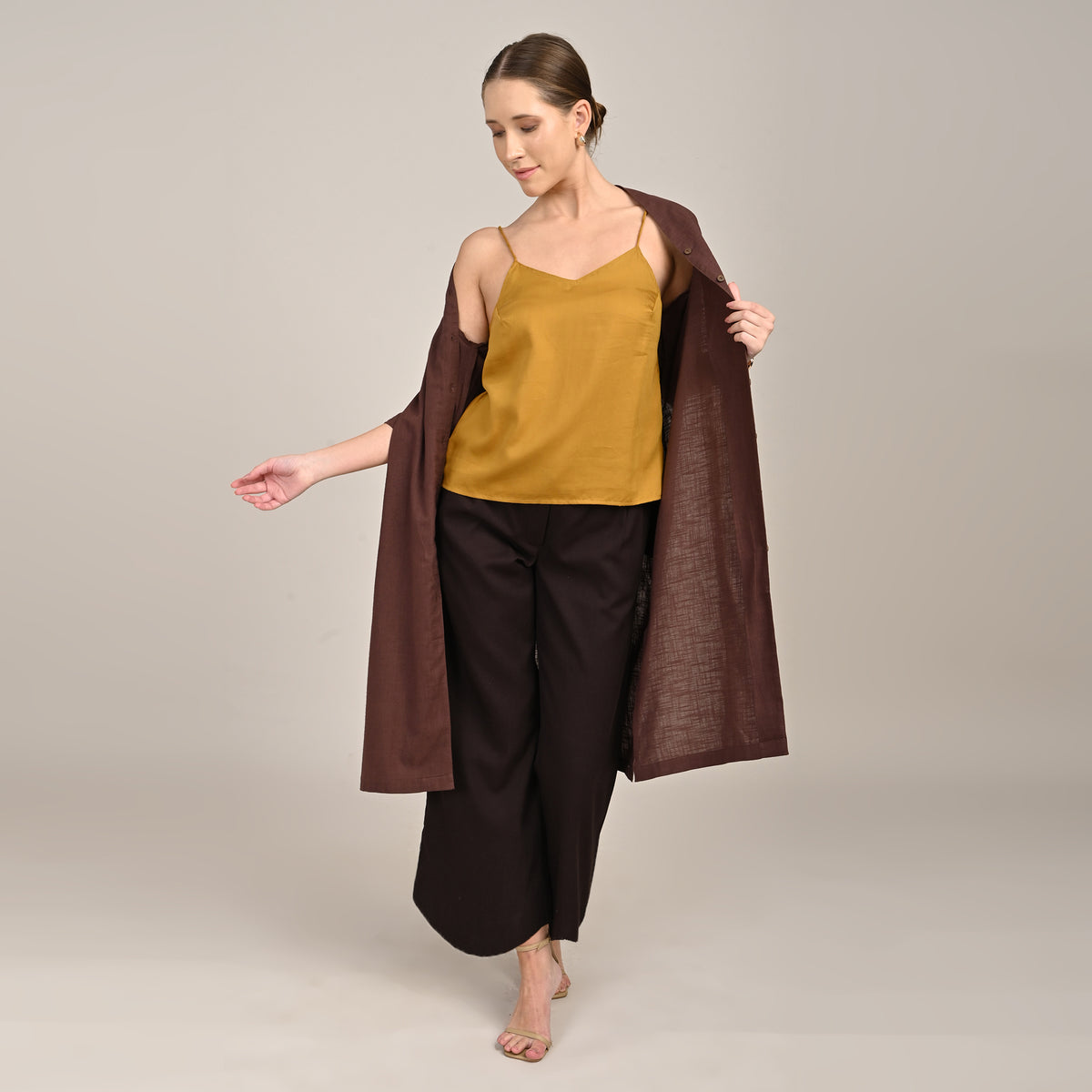 Dakota  Set of 3 - Long Shirt, Inner & Pants - Coffee & Mustard