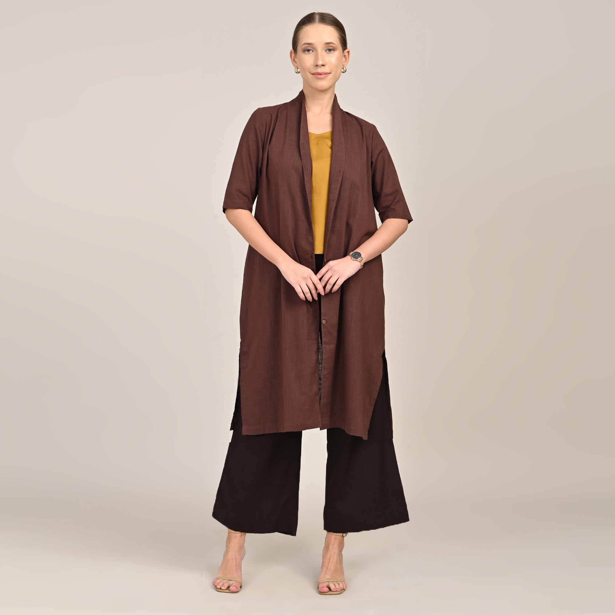 Dakota  Set of 3 - Long Shirt, Inner & Pants - Coffee & Mustard