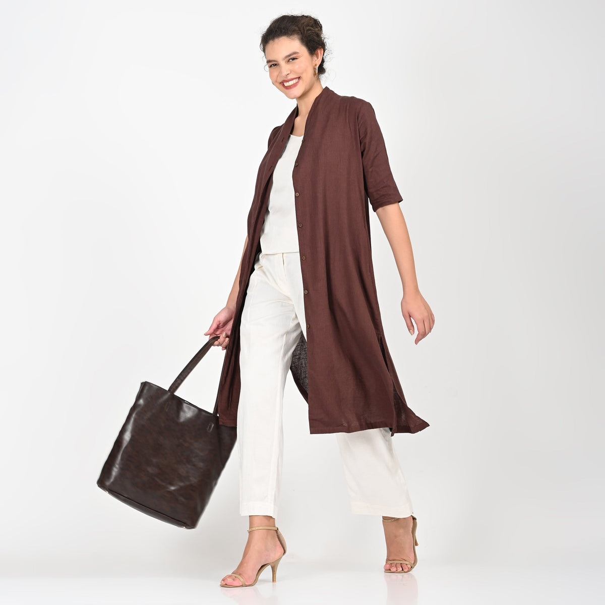 Dakota Set of 3 - Long Shirt, Inner & Pants - Coffee & Ecru