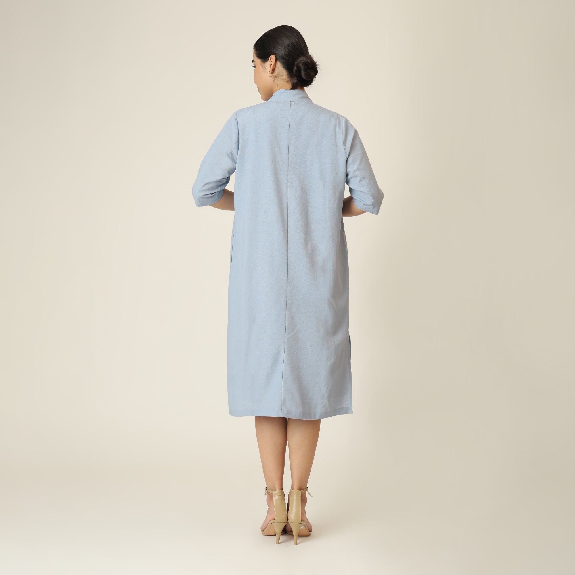 Dakota Set Of 2 - Long Shirt Jacket & Dress - Dusty Blue & Ecru