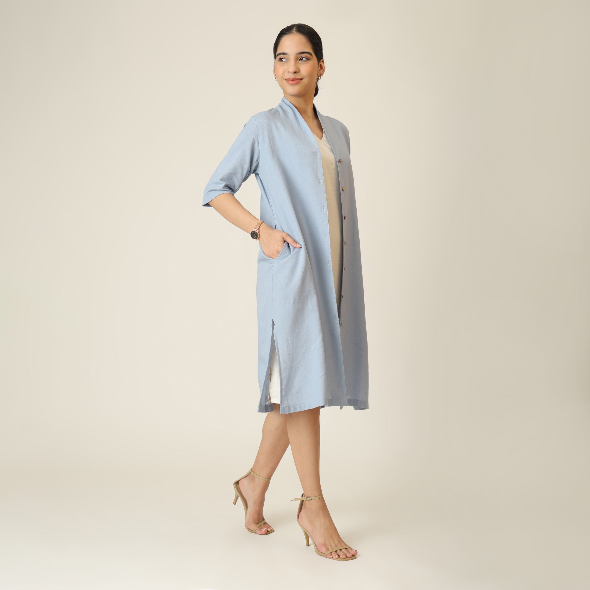 Dakota Long Shirt Jacket - Dusty Blue