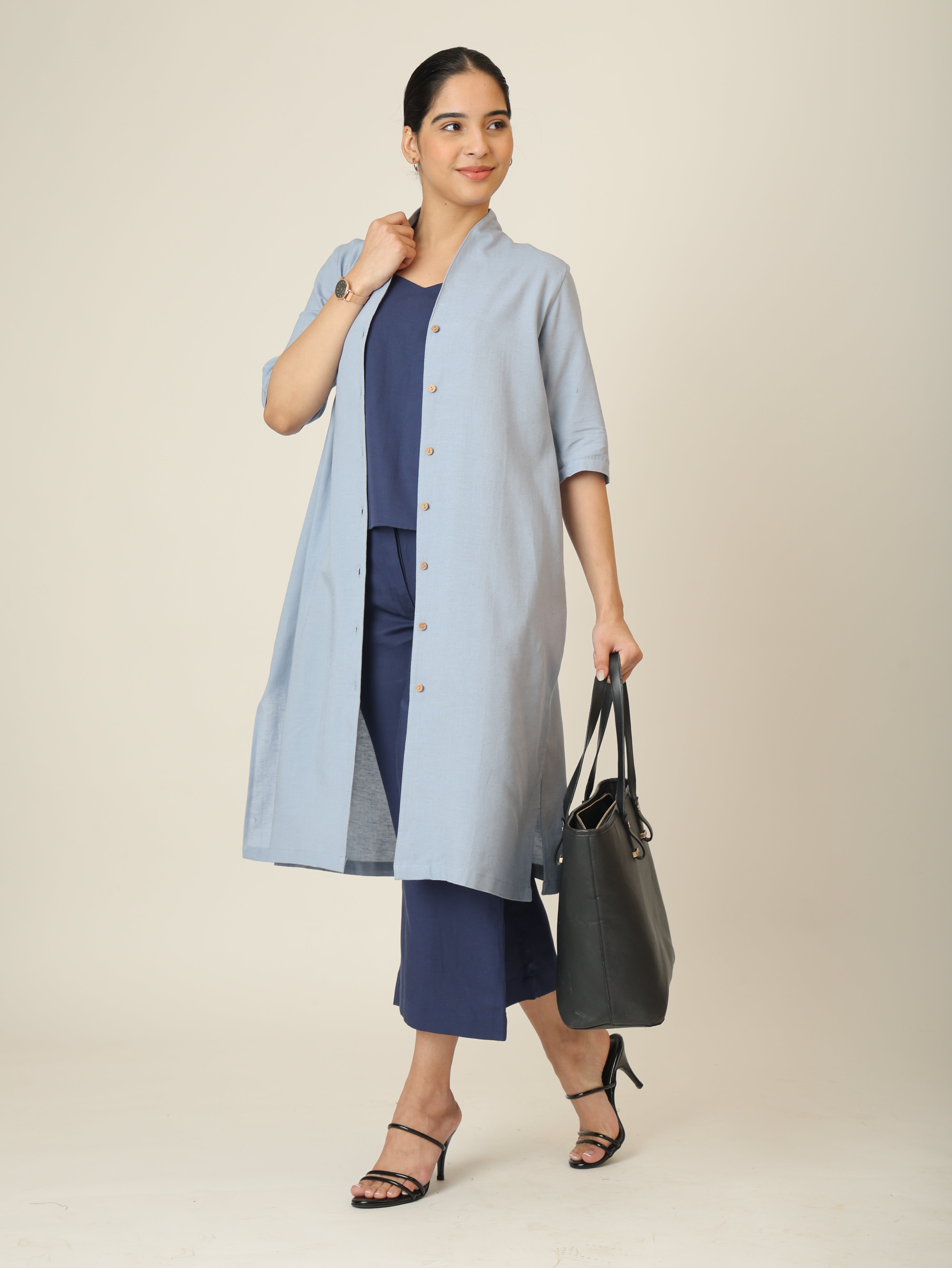 Dakota  Set of 3 - Long Shirt, Inner & Pants - Dusty Blue & Navy