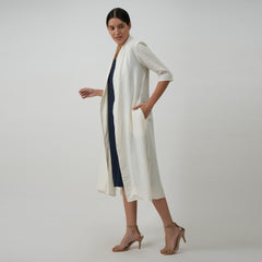 Dakota Set Of 2 - Long Shirt Jacket & Dress - Textured White & Navy Blue