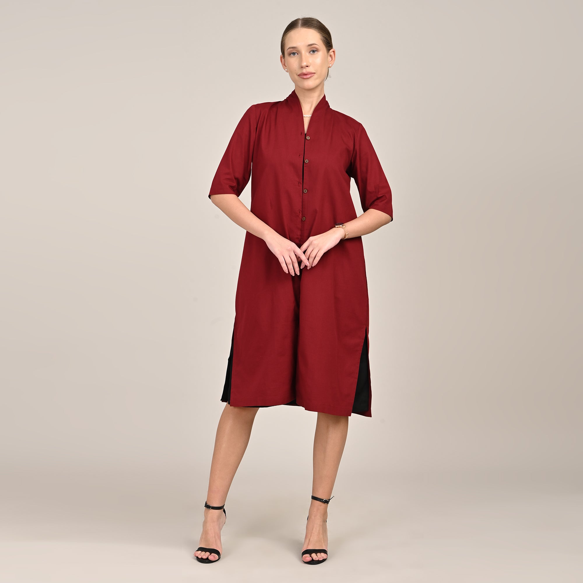Dakota Set Of 2 - Long Shirt Jacket & Dress - Maroon & Black