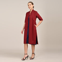 Dakota Set Of 2 - Long Shirt Jacket & Dress - Maroon & Navy