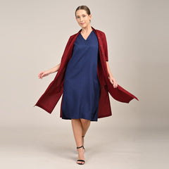Dakota Set Of 2 - Long Shirt Jacket & Dress - Maroon & Navy