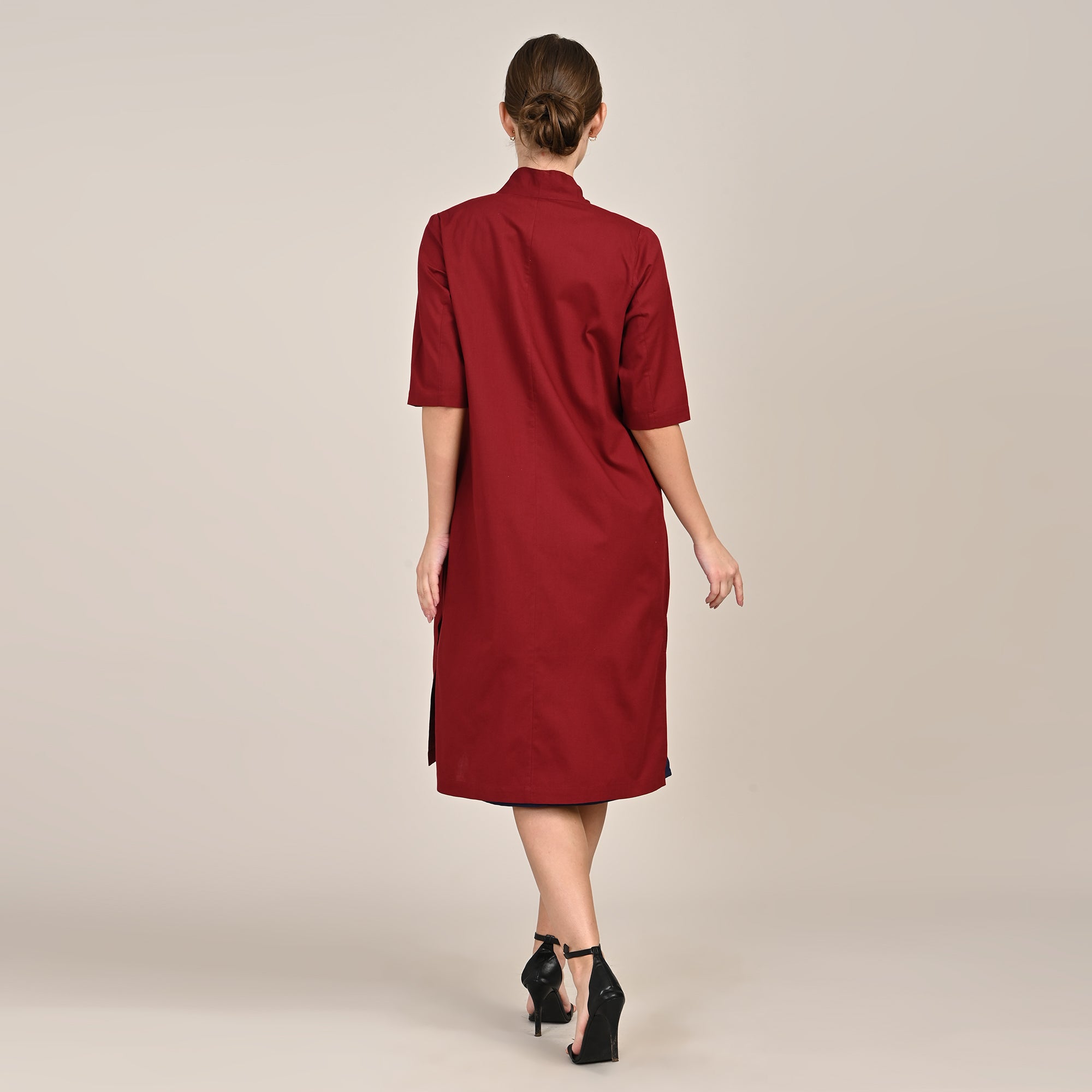 Dakota Set Of 2 - Long Shirt Jacket & Dress - Maroon & Navy