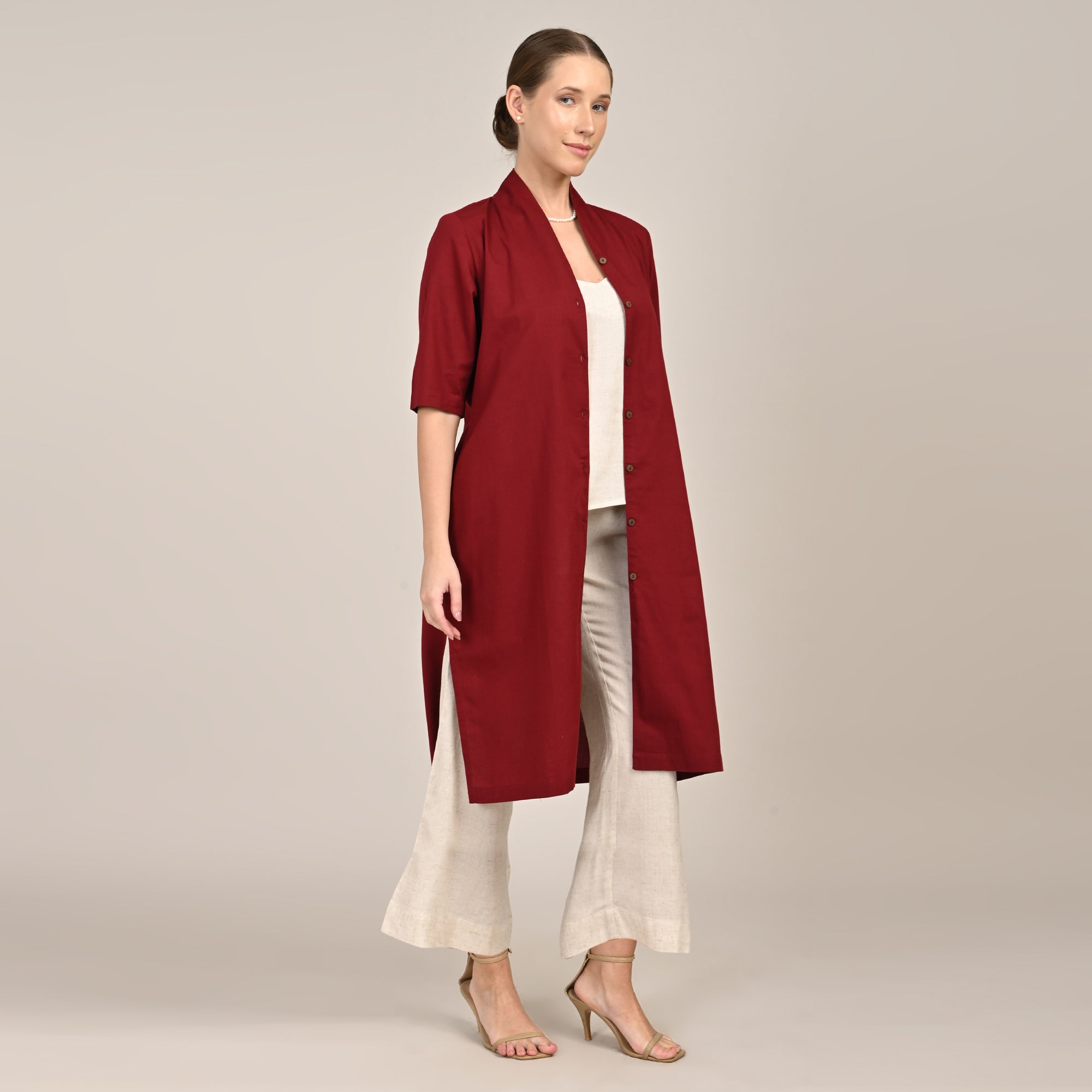 Dakota  Set of 3 - Long Shirt, Inner & Pants - Maroon & Beige