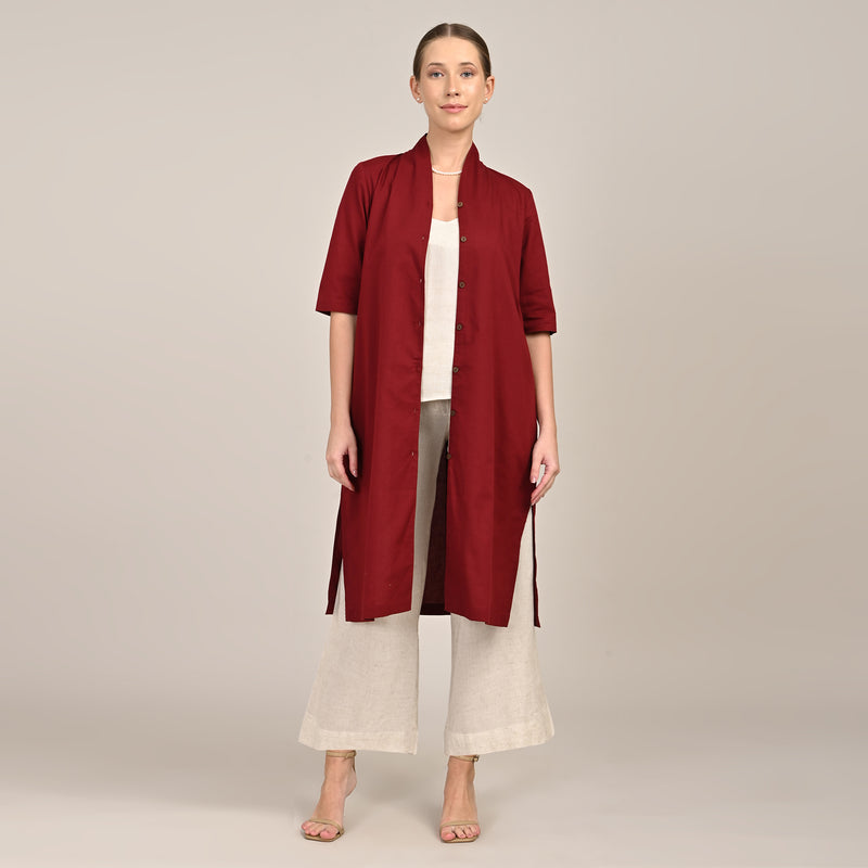Dakota  Set of 3 - Long Shirt, Inner & Pants - Maroon & Beige