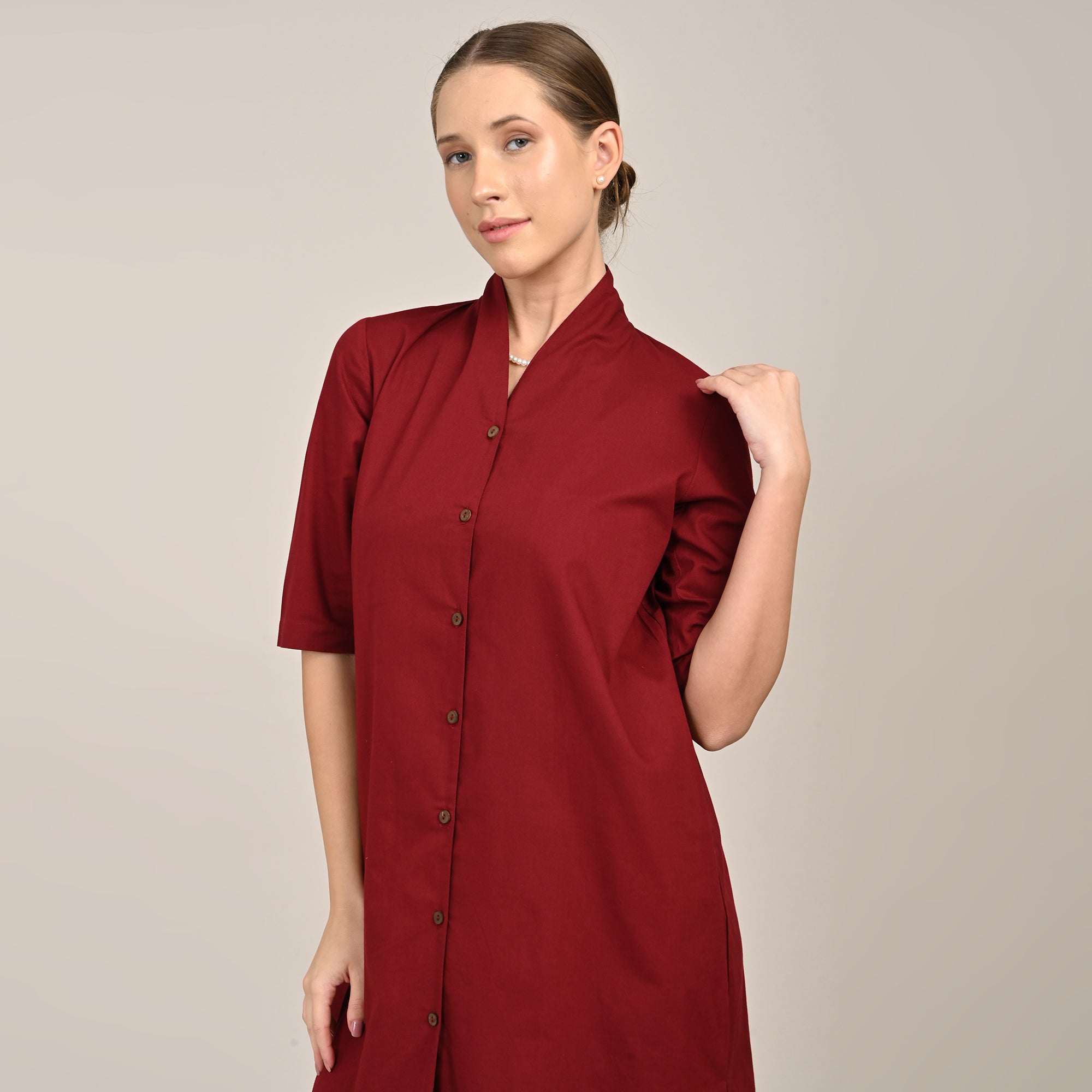 Dakota  Set of 3 - Long Shirt, Inner & Pants - Maroon & Beige