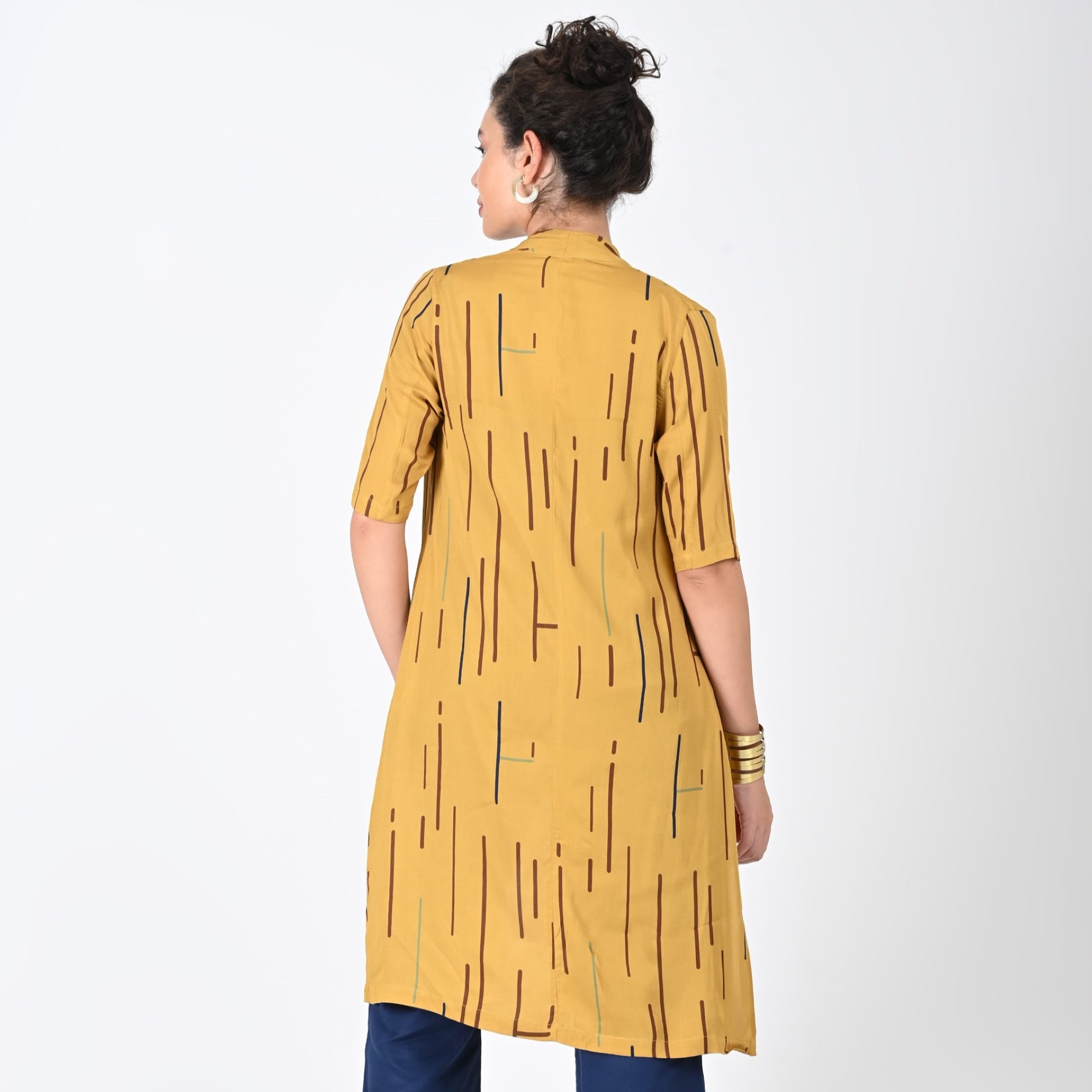 Dakota Set of 3 - Overlay, Slip Top & Pants - Mustard Cedar Print & Navy - Limited Edition