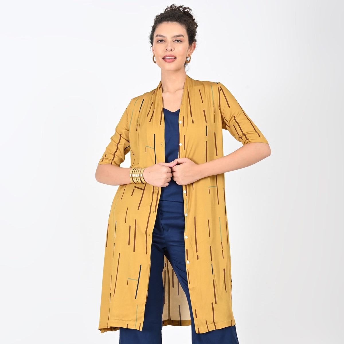 Dakota Long Shirt Jacket - Mustard Cedar Print - Limited Edition