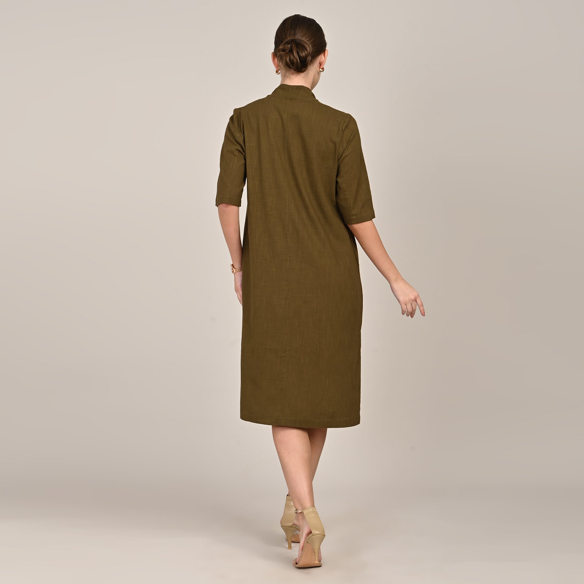 Dakota Set Of 2 - Long Shirt Jacket & Dress - Olive & Greige
