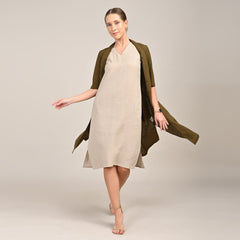 Dakota Set Of 2 - Long Shirt Jacket & Dress - Olive & Greige