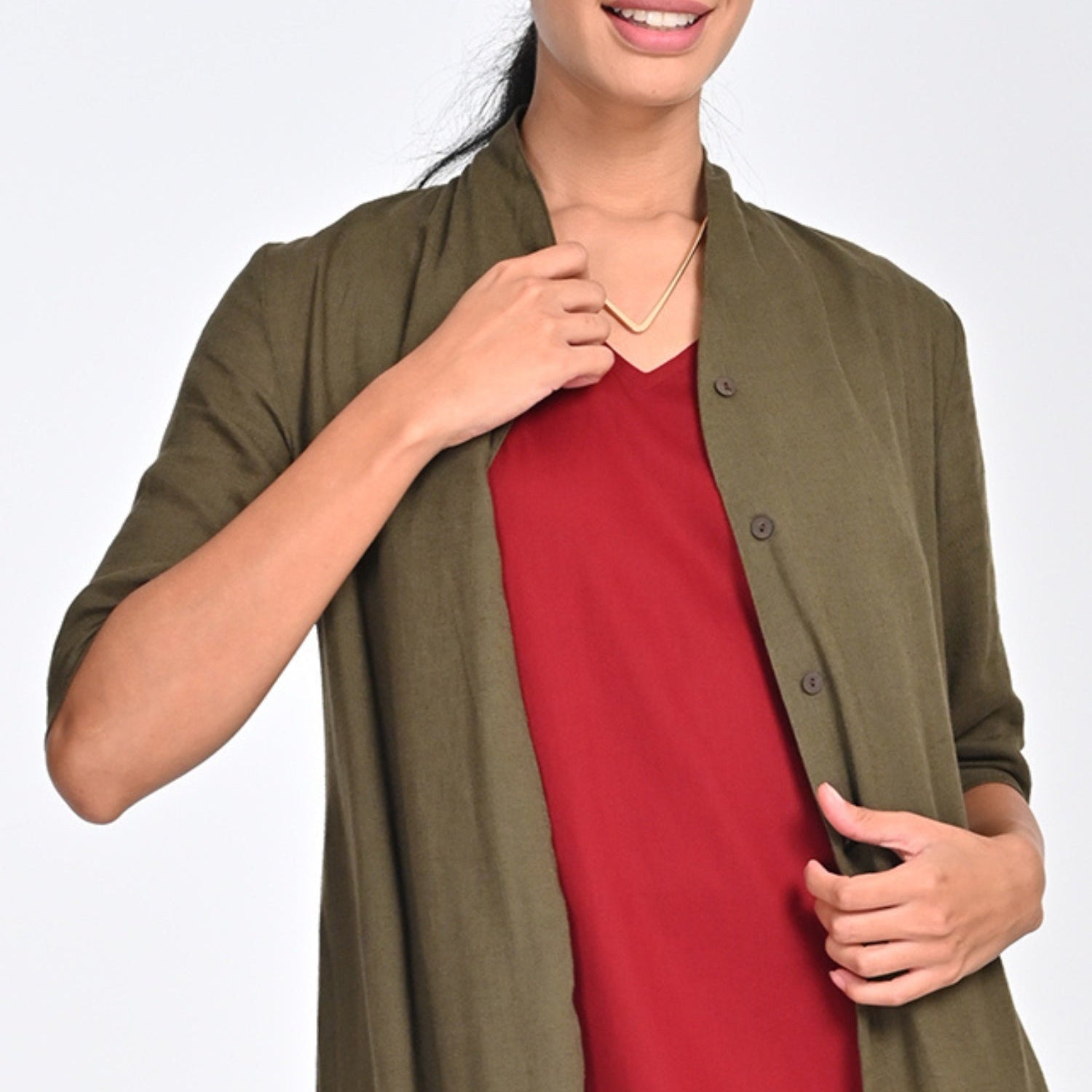 Dakota Set Of 2 - Long Shirt Jacket & Dress - Olive & Maroon