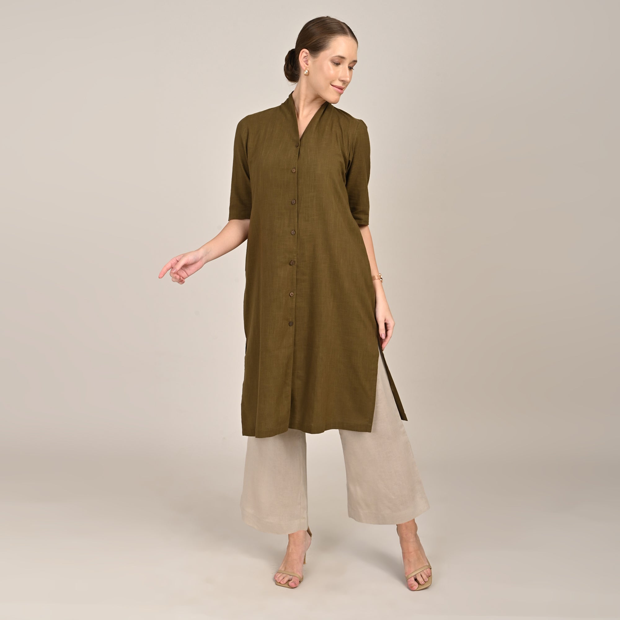 Dakota  Set of 3 - Long Shirt, Inner & Pants - Olive & Greige