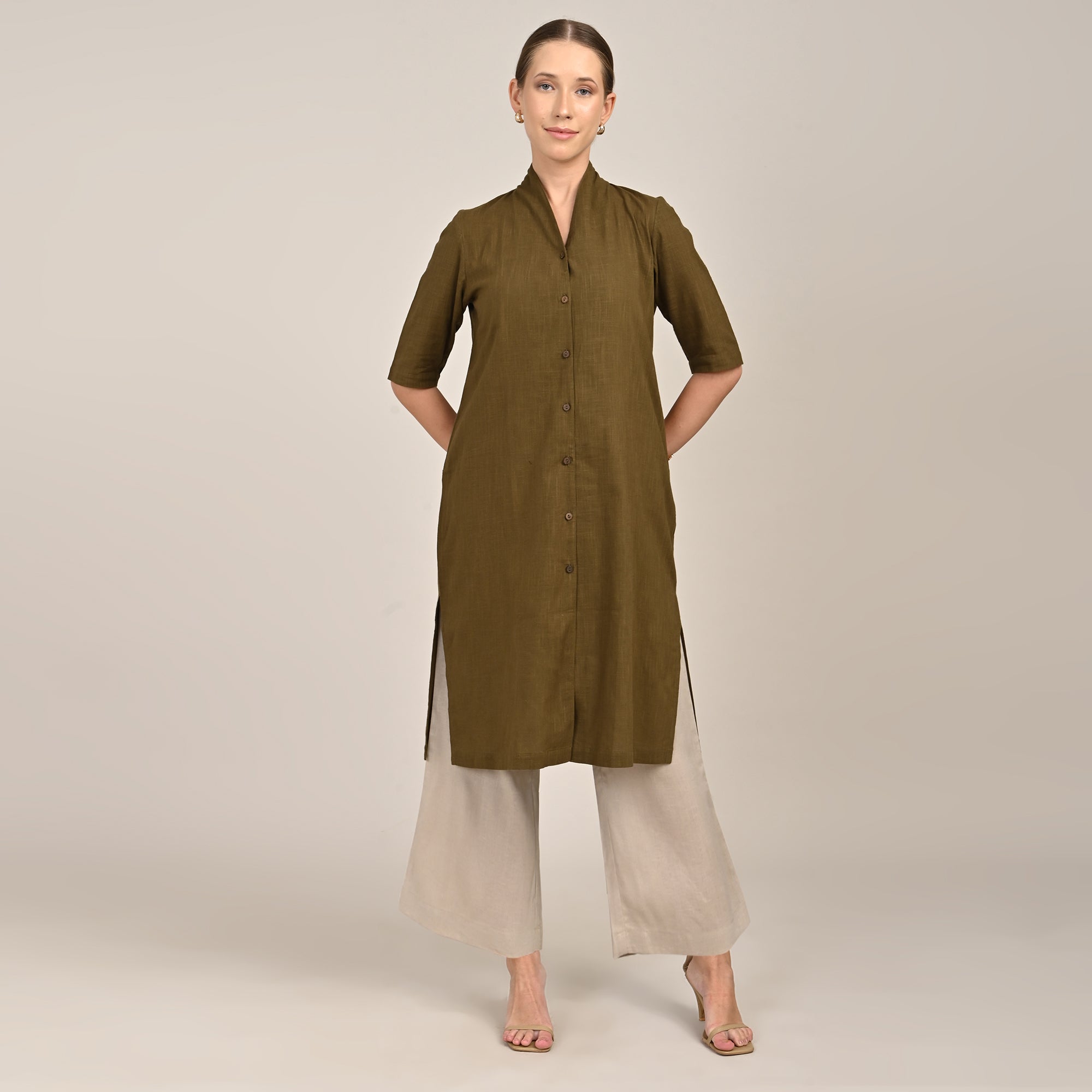 Dakota  Set of 3 - Long Shirt, Inner & Pants - Olive & Greige