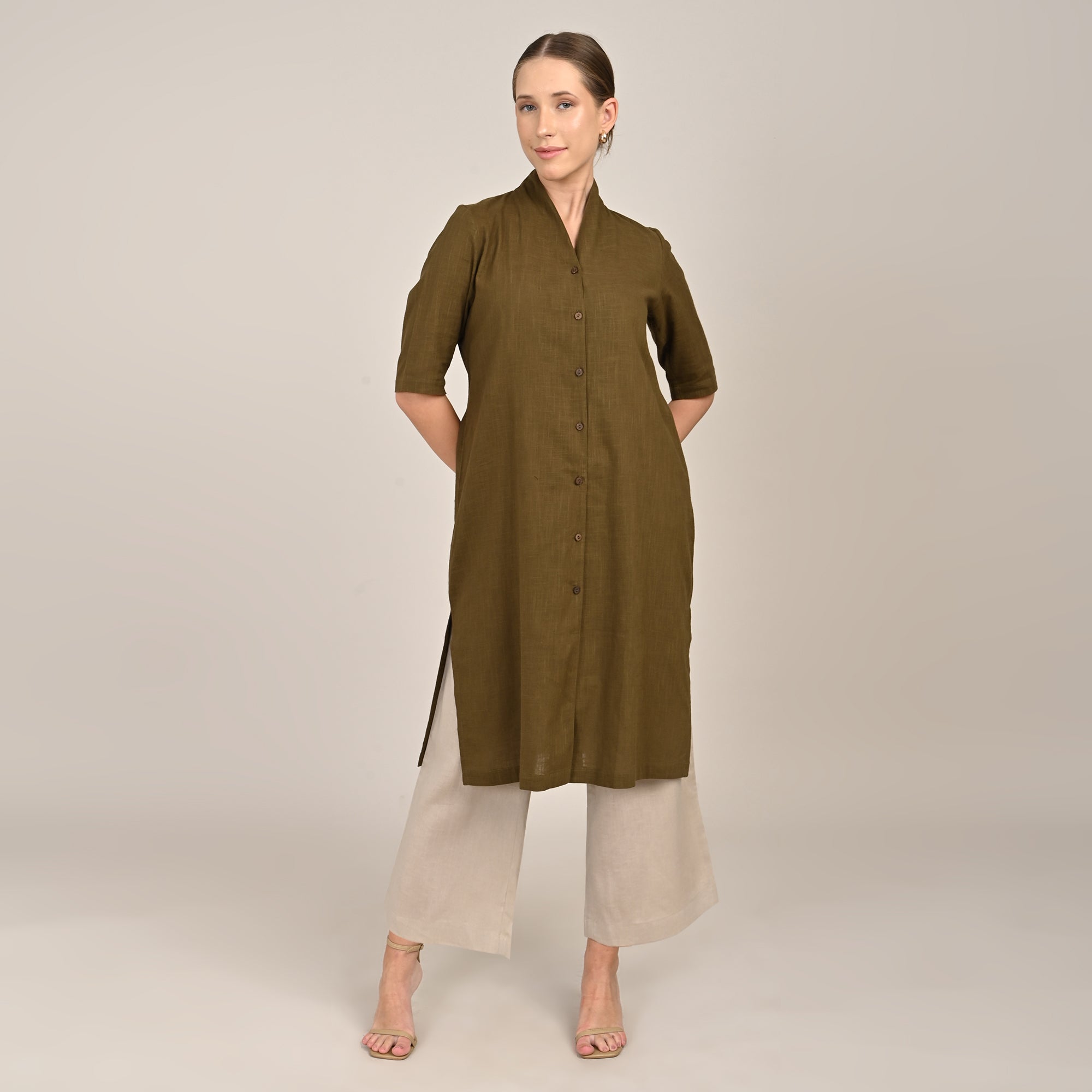Dakota  Set of 3 - Long Shirt, Inner & Pants - Olive & Greige