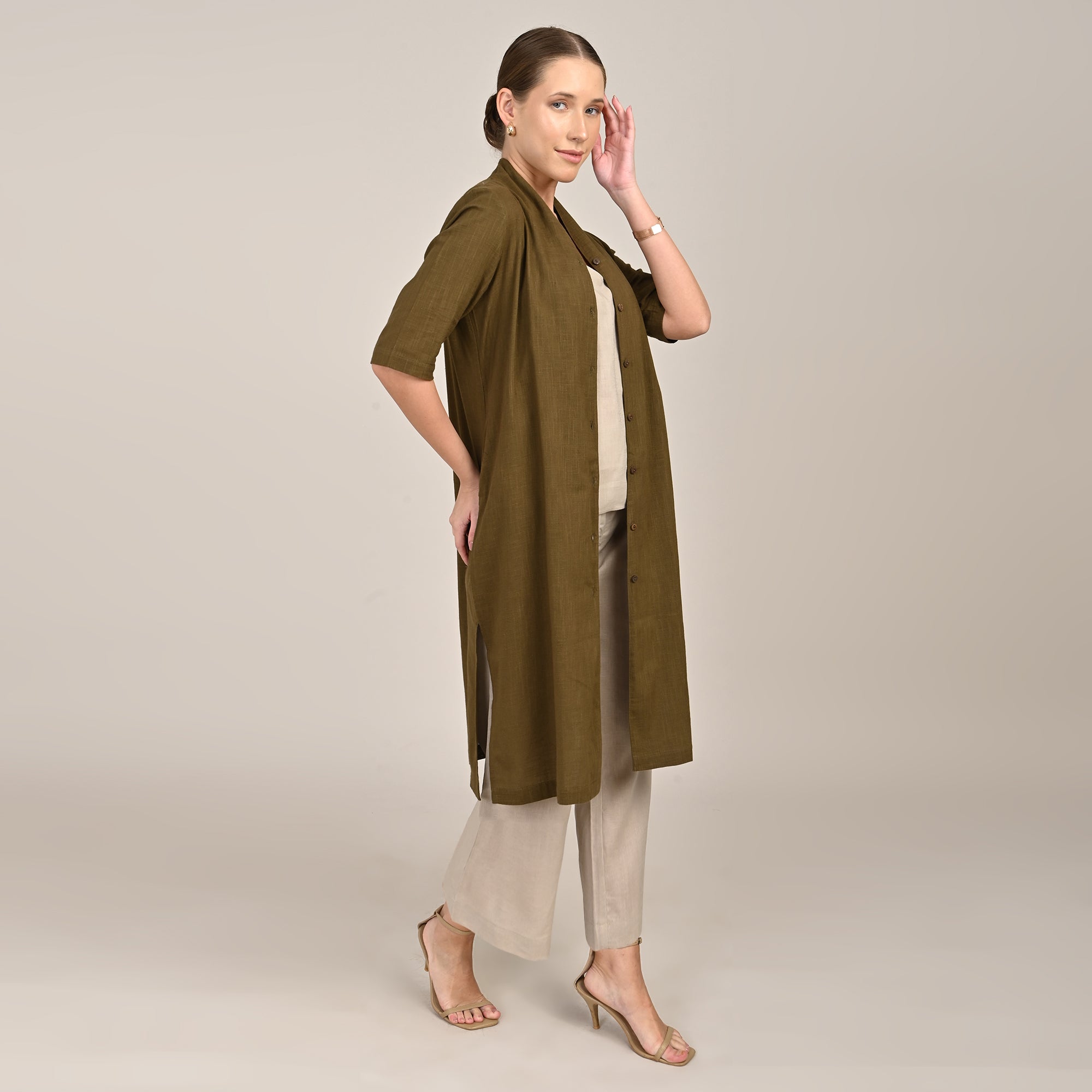 Dakota  Set of 3 - Long Shirt, Inner & Pants - Olive & Greige