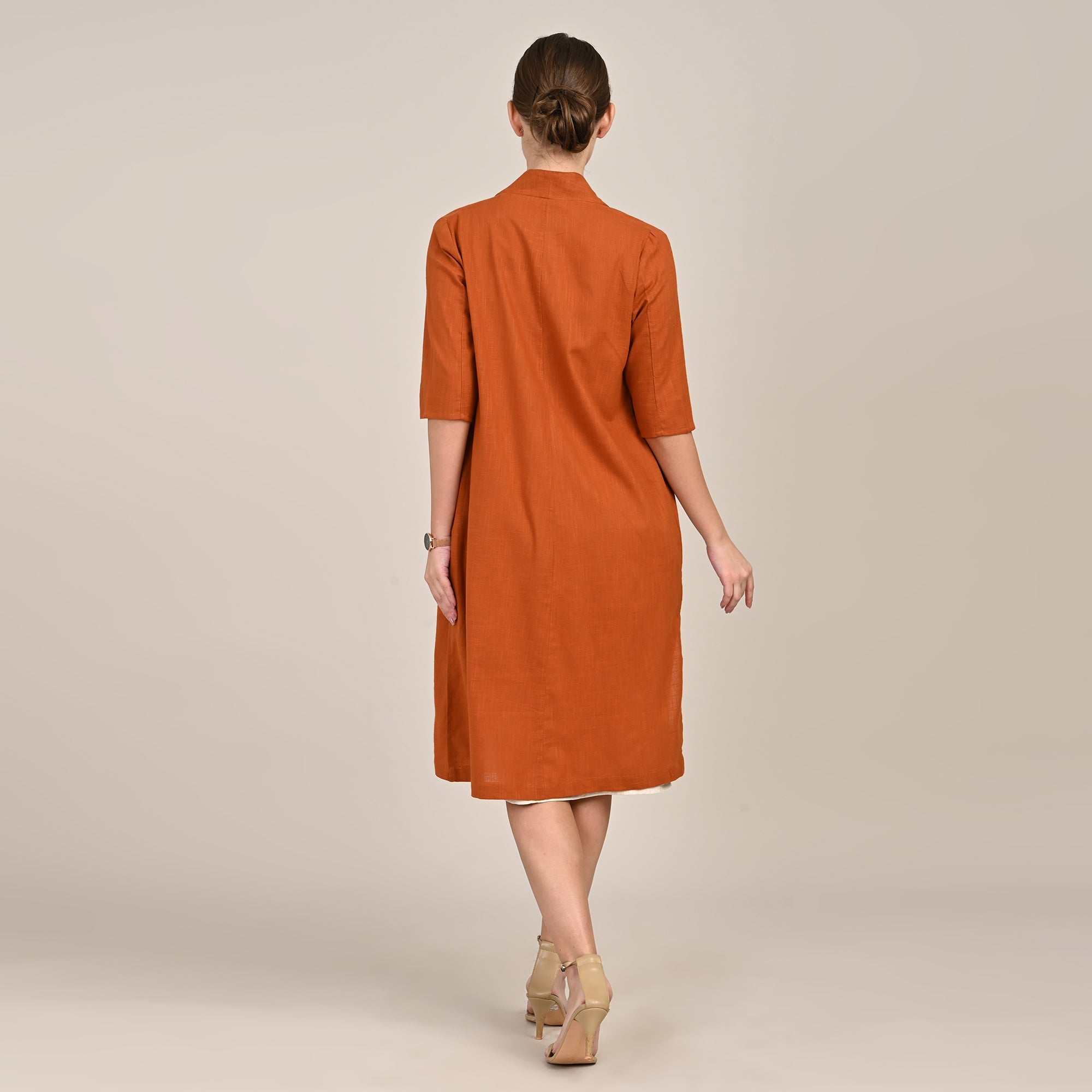 Dakota Set Of 2 - Long Shirt Jacket & Dress - Orange & Beige