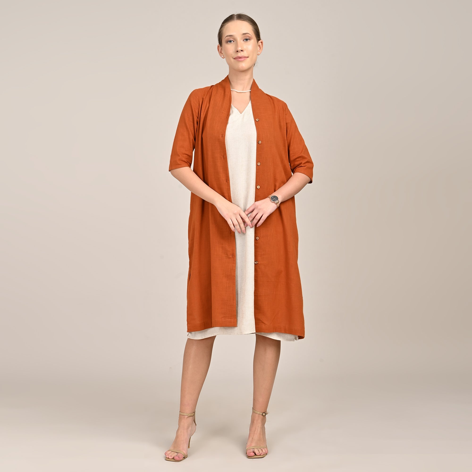 Dakota Set Of 2 - Long Shirt Jacket & Dress - Orange & Beige