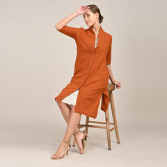 Dakota Set Of 2 - Long Shirt Jacket & Dress - Orange & Beige