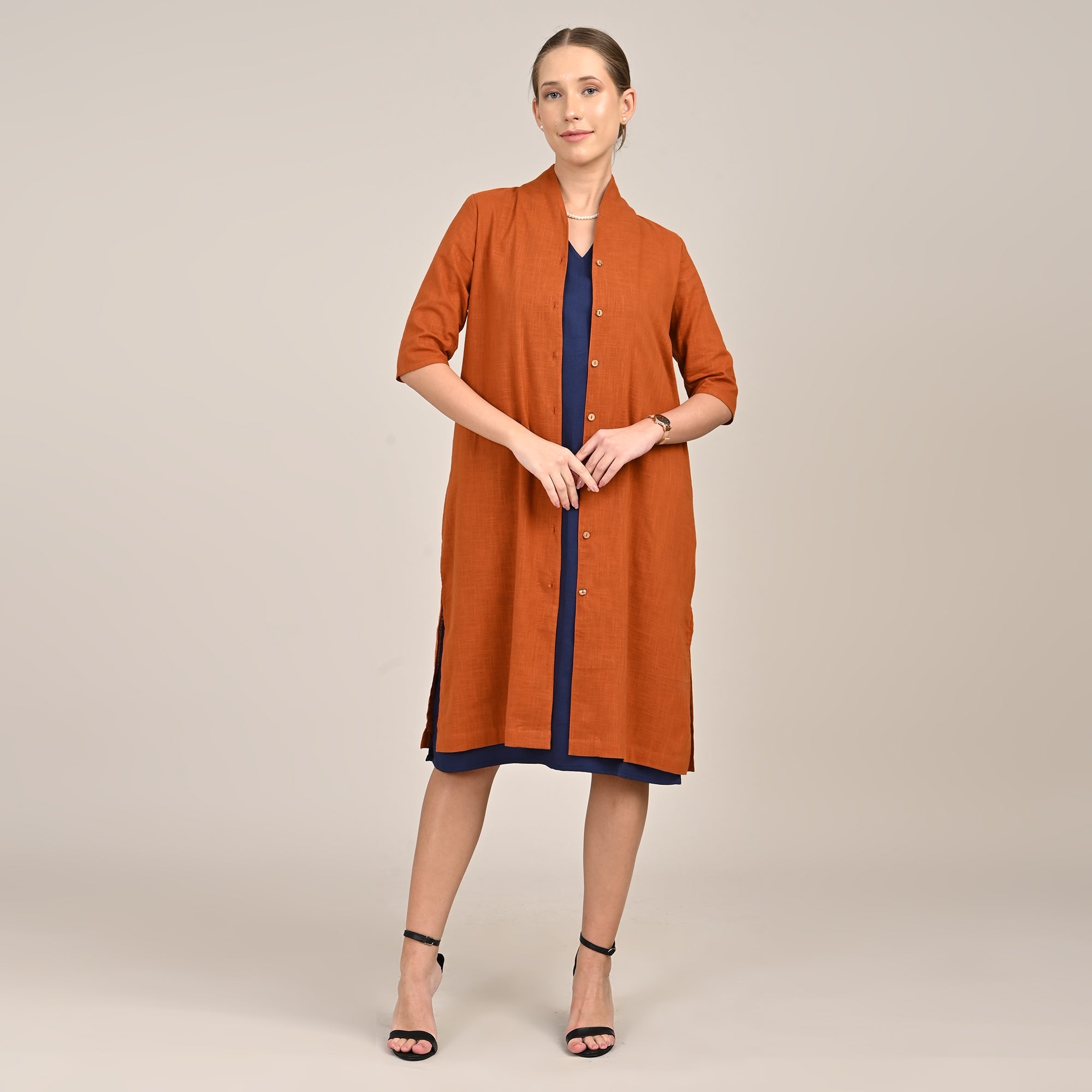 Dakota Set Of 2 - Long Shirt Jacket & Dress - Orange & Navy