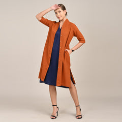 Dakota Set Of 2 - Long Shirt Jacket & Dress - Orange & Navy